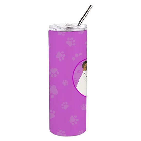 English Bulldog Tricolor #1 Stainless Steel 20 oz Skinny Tumbler, Pink - Picture 2 of 4